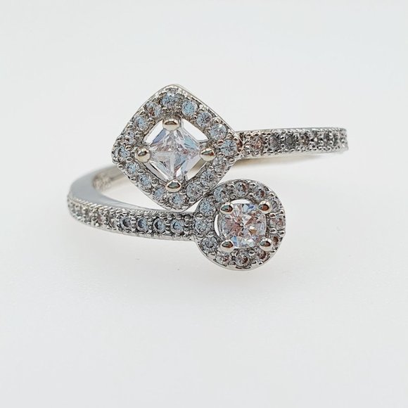 ⚡  925 Silver Plated Crystal, Clear CZ Open Finger Ring, FB16FA1142 - Picture 5 of 6